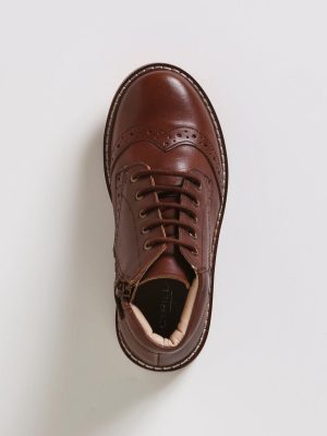 Boys Boys Shoes | Cyrillus leather ankle boots with punch-hole toe MARRON www.solbiblecamp.com
