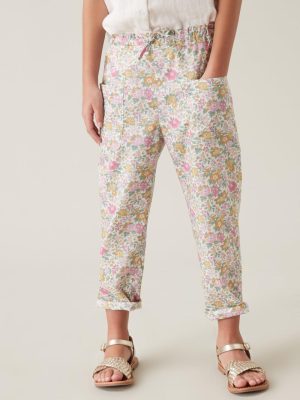 Cyrillus Clothing Girls Trousers, jeans | Cyrillus Claire Rich floral motif trousers made with Liberty fabric Lib CLARE RICH ecru www.solbiblecamp.com
