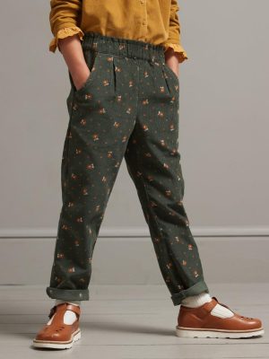 Cyrillus Clothing Girls Trousers, jeans | Cyrillus print corduroy trousers IMP VICTORIA VERT www.solbiblecamp.com