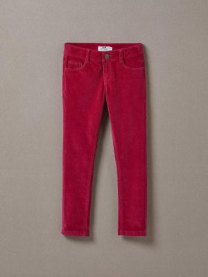 Cyrillus Clothing Girls Trousers, jeans | Cyrillus slim-fit velour trousers CERISE www.solbiblecamp.com