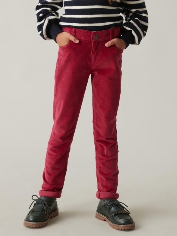 Cyrillus Clothing Girls Trousers, jeans | Cyrillus slim-fit velour trousers FRAMBOISE www.solbiblecamp.com