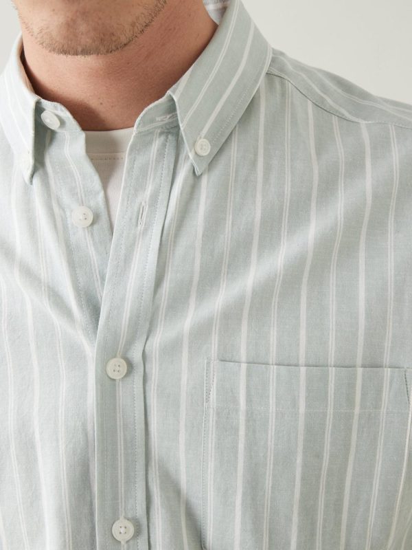 Cyrillus Clothing Mens Shirts | Cyrillus Regular Fit stripe cotton and linen shirt RAYE EMERAUDE www.solbiblecamp.com