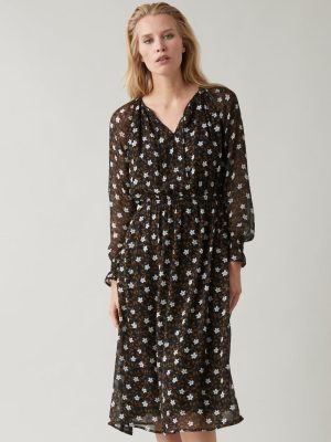Cyrillus Clothing Womens Dresses | Cyrillus long dress with leafy print Imp FEUILLAGE encre www.solbiblecamp.com
