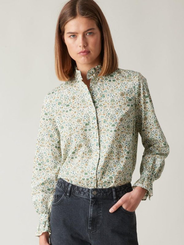 Cyrillus Clothing Womens Shirts, blouses | Cyrillus ruffled shirt. Made with Liberty fabric – The Limited Collection Lib IMRAN vert www.solbiblecamp.com