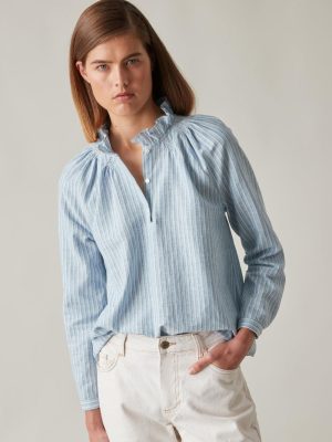 Cyrillus Clothing Womens Shirts, blouses | Cyrillus stripe cotton and linen blouse RAYE CIEL www.solbiblecamp.com