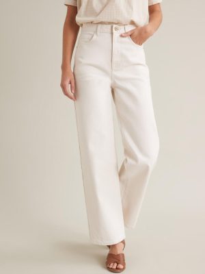 Cyrillus Clothing Womens Trousers, jeans | Cyrillus wide-leg jeans in organic cotton and an eco-friendly wash 6369 BLANC MOYEN UNI www.solbiblecamp.com